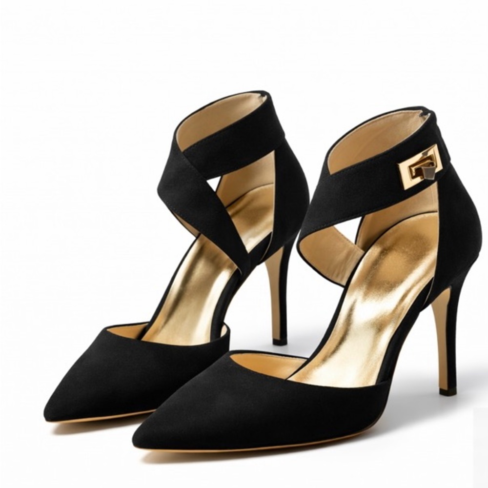 Nicole Miller Black and Gold Heels